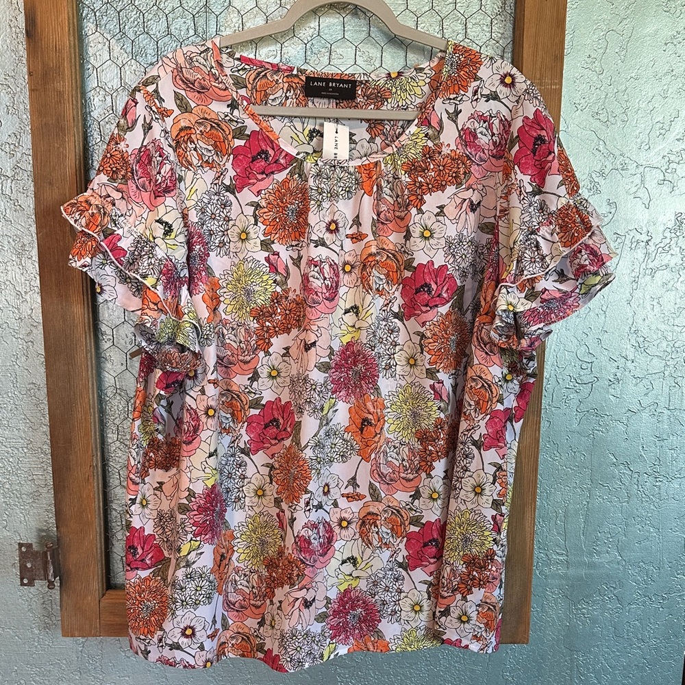 Lane Bryant Floral Blouse - Pink and Orange